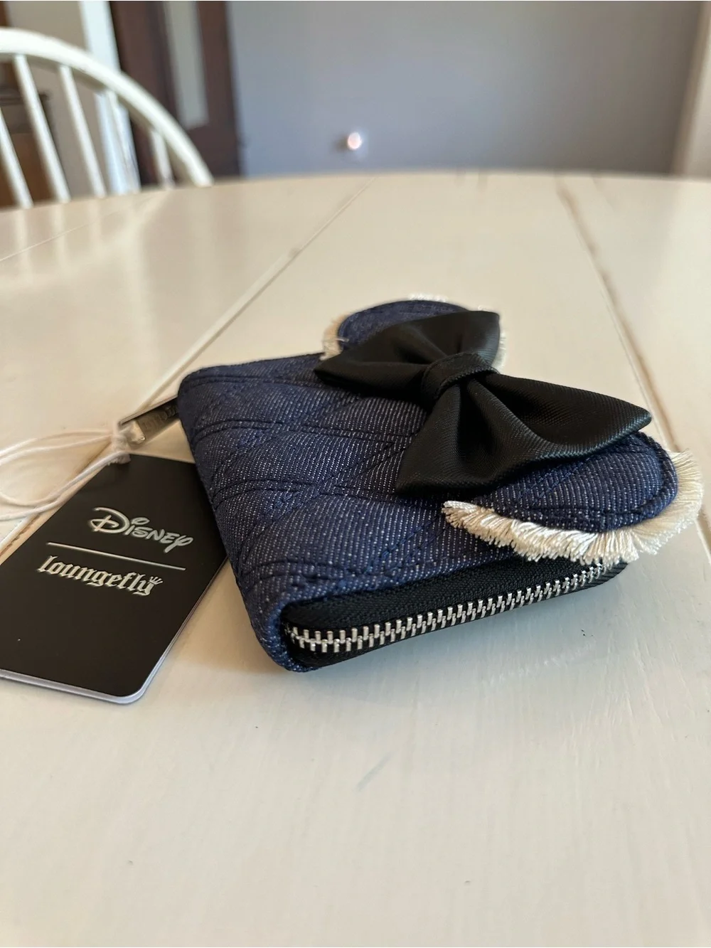 Loungefly Denim Quilted Minnie Wallet with Black Bow